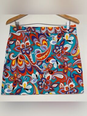 Tracy Negoshian Multicolor floral paisley mini skirt Women size 6 Loud Colorful